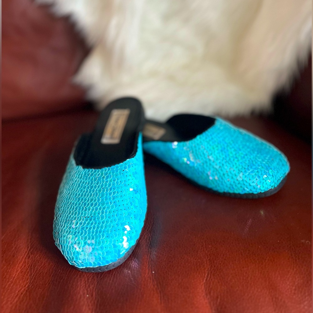 Diane Gilman Aqua Blue Sequined Slipper Flats Women’s Size 7 - Picture 3 of 8